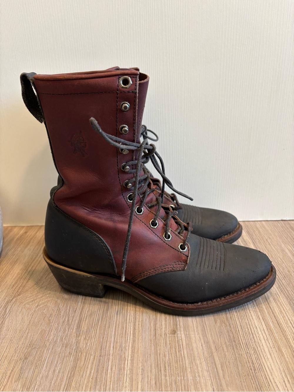 CHIPPEWA BOOT Packer Logger  Work Boots Tone Red Black Leather Men’s Size 8.5